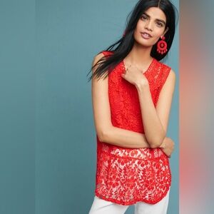 Anthropoligie Tiny Gardenia Lace Top in Red size Medium